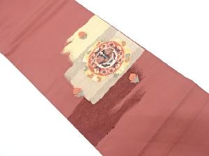 変わり横段に割絵皿・花模様織出し袋帯